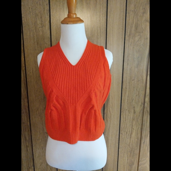 ST. JOHN Orange ribbed knit sleeveless sweater - Picture 2 of 4